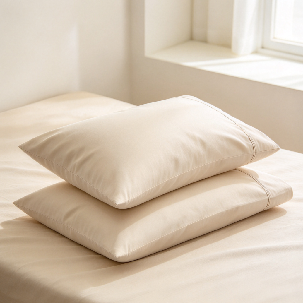 2-Pack 400TC Cotton Pillowcases Beige - Image 2