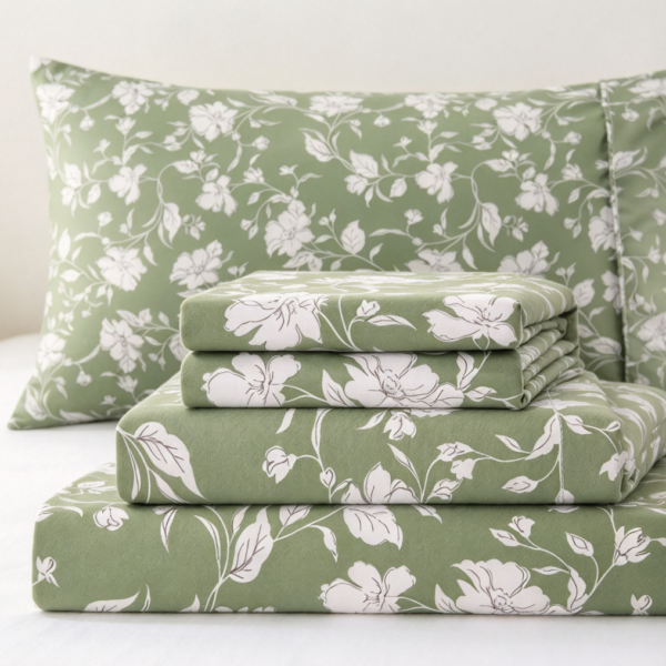 Green Floral Leaf Microfiber Sheet Set