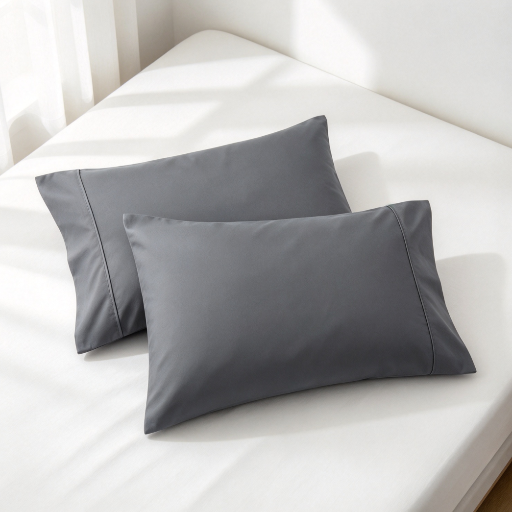 2-Pack Dark Grey Brushed Microfiber Pillowcases - Image 2