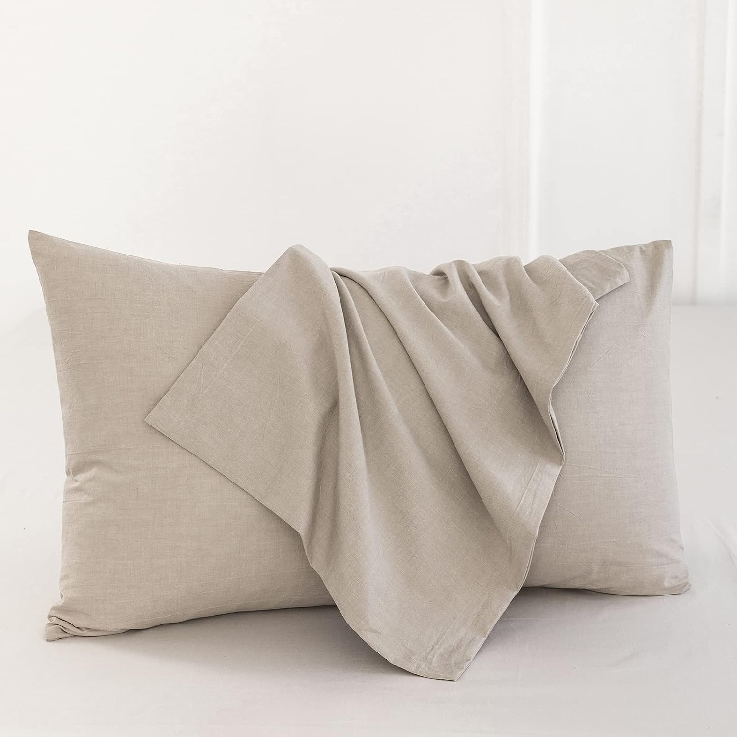 2-Pack Washed Cotton Linen-Like Pillowcases - Image 2