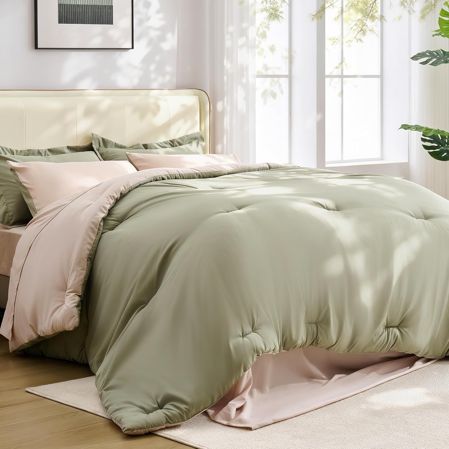 Reversible Oatmeal Sage Green 7-Piece Comforter Set