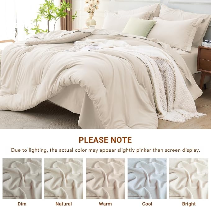 Beige 7-Piece Comforter Set Bed in a Bag - Image 2