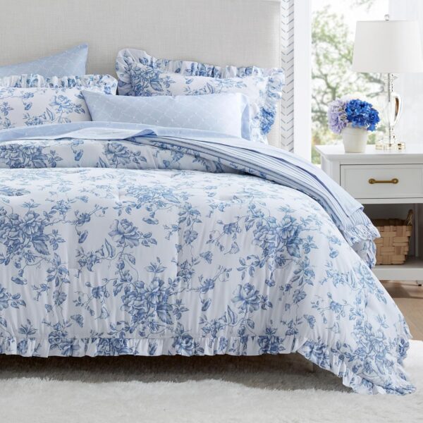 Blue Floral 7-Piece Comforter Set with Sheets