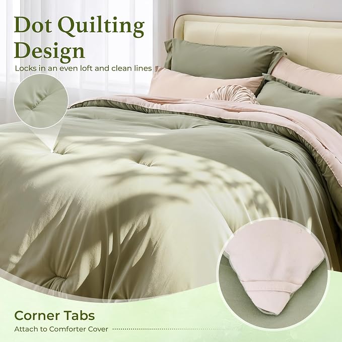 Reversible Oatmeal Sage Green 7-Piece Comforter Set - Image 2